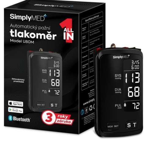 SIMPLYMED Automatický pažní tlakoměr U80M s Bluetooth